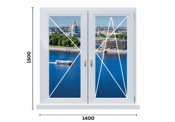 схема двухстворчатого окна 650 мм