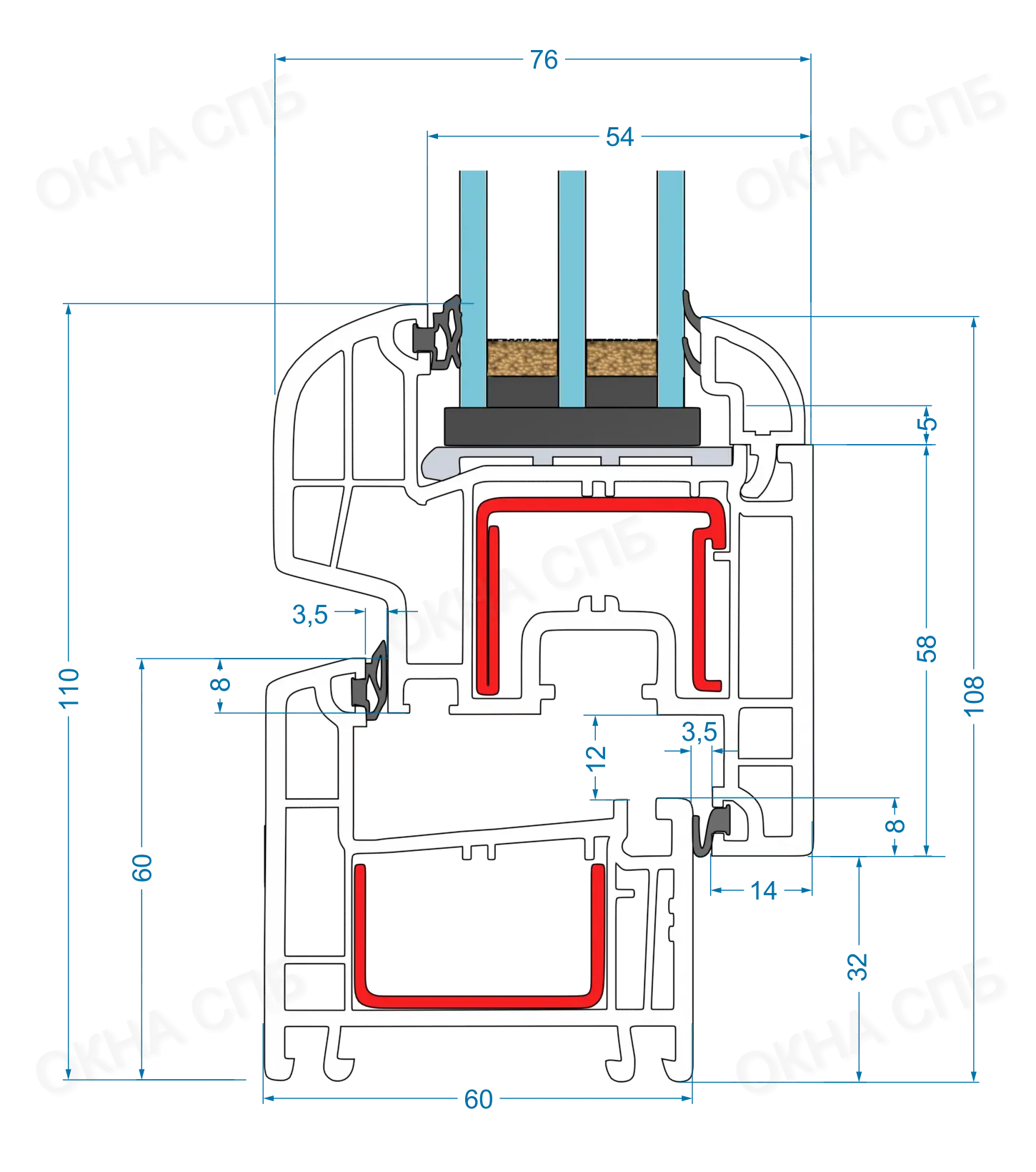 Чертеж профиля REHAU THERMO Design